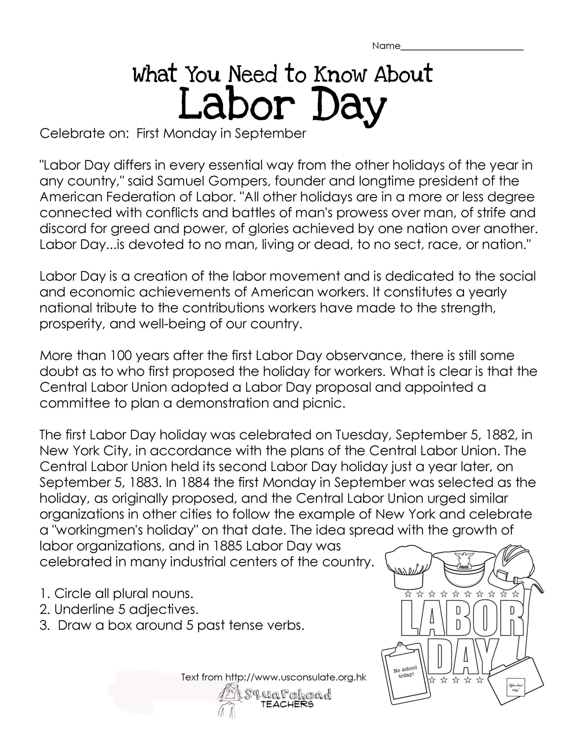 Labor Day- What You Need To Know (Free Worksheet!) | Squarehead throughout Free Printable Labor Day Worksheets