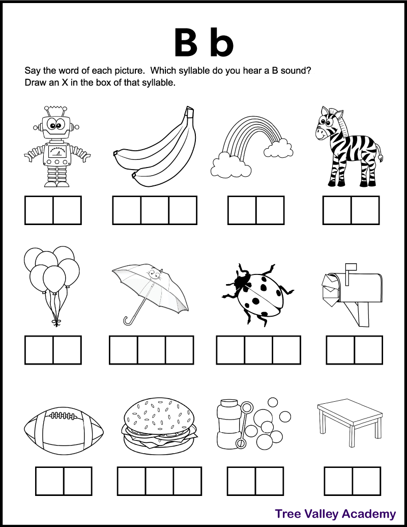 Letter B Sound Phonics Worksheets - Tree Valley Academy with Free Printable Phonics Worksheets For Kindergarten