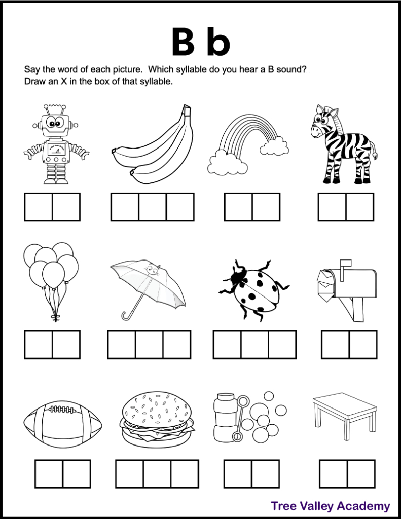 Letter B Sound Phonics Worksheets - Tree Valley Academy within Free Phonics Printable Worksheets For Kindergarten