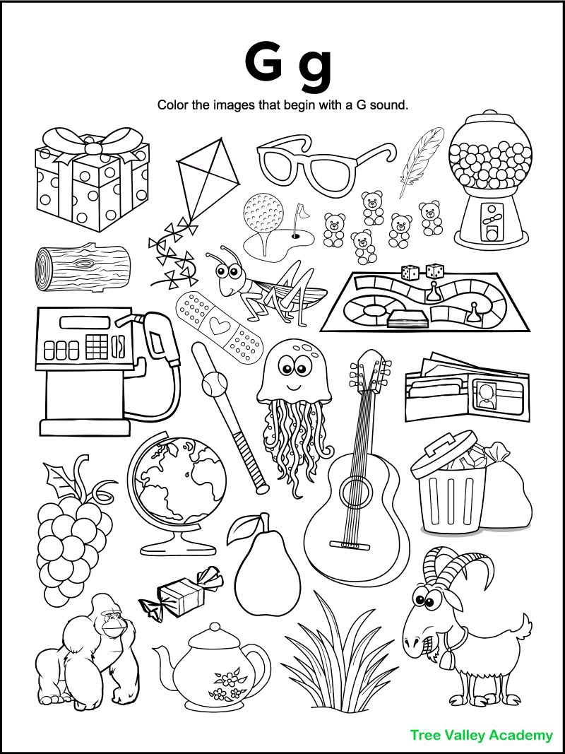 Letter G Sound Worksheets - Tree Valley Academy for Letter G Worksheets Free Printable