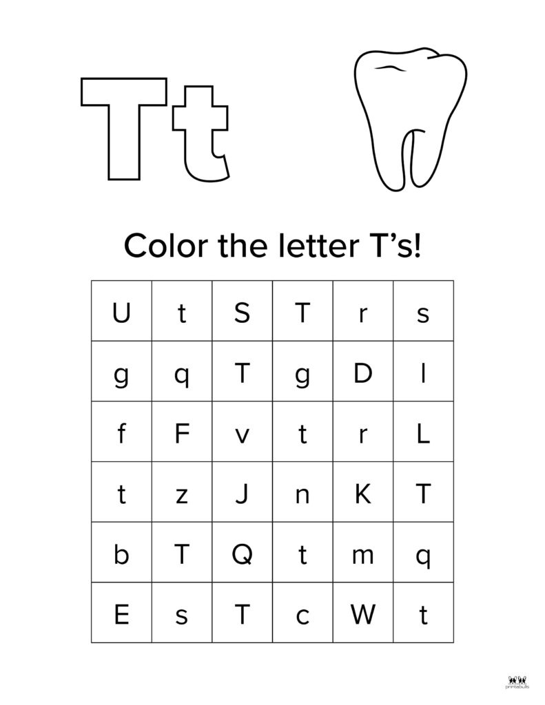 Letter T Worksheets - 50 Free Printables | Printabulls within Letter T Free Printable Worksheets
