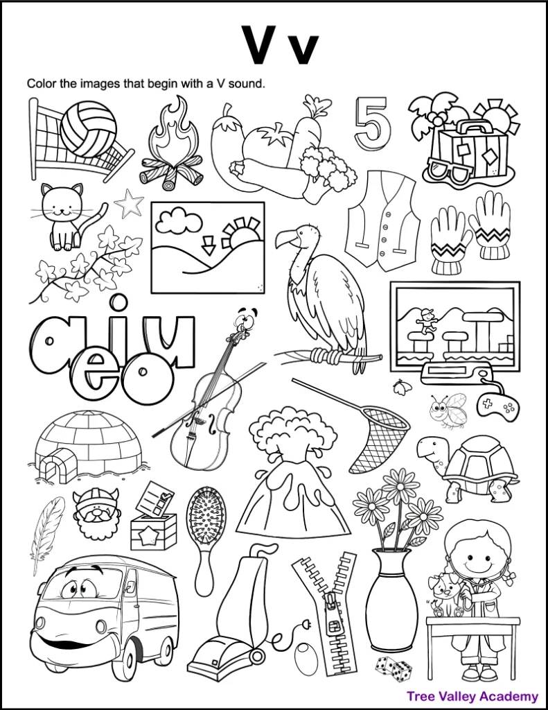 Letter V Sound Worksheets - Tree Valley Academy within Letter V Worksheets Free Printable