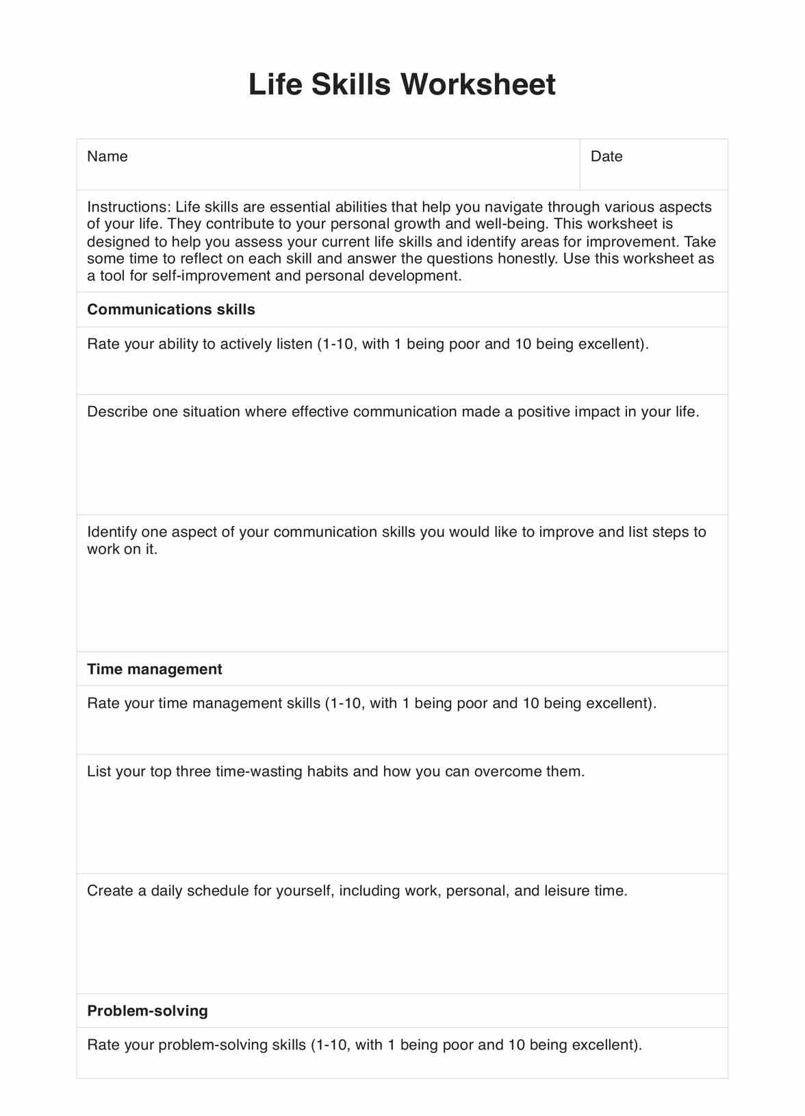 Life Skills Worksheets pertaining to Free Printable Daily Living Skills Worksheets For Adults