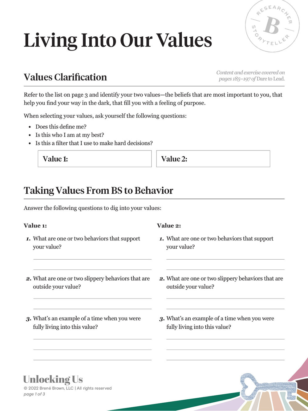 Living Into Our Values - Brené Brown with regard to Free Printable Core Values Worksheets
