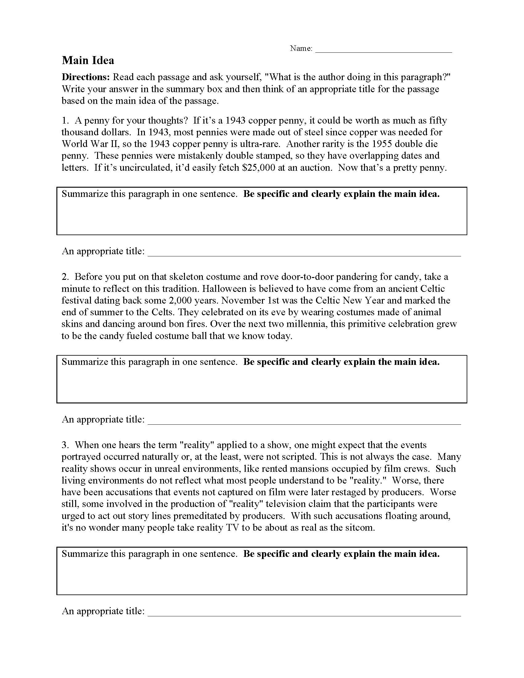 Main Idea Worksheets | Ereading Worksheets pertaining to Free Printable Main Idea Worksheets