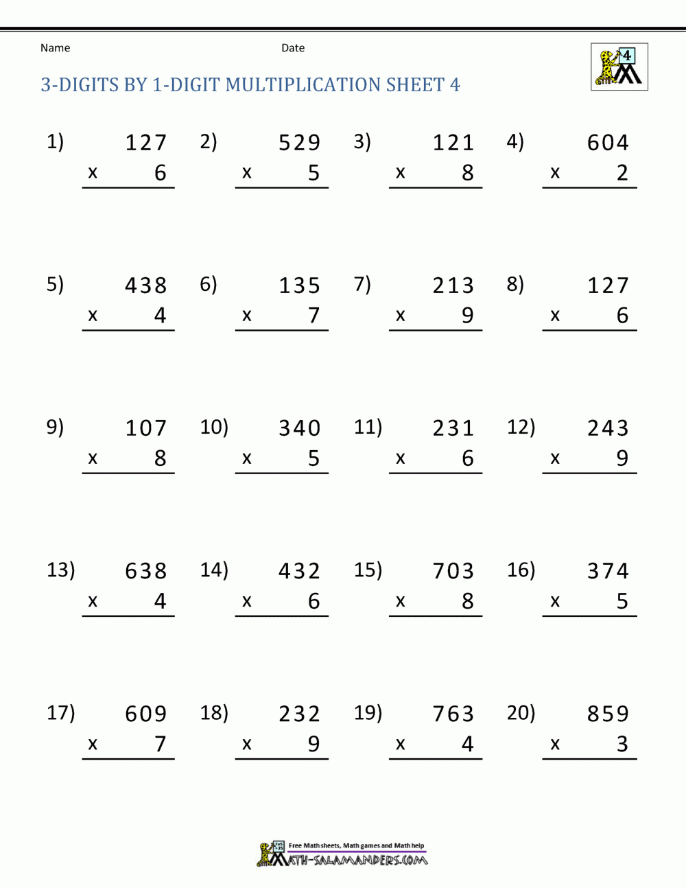 Math Multiplication Worksheets 4Th Grade regarding 4Th Grade Multiplication Worksheets Free Printable