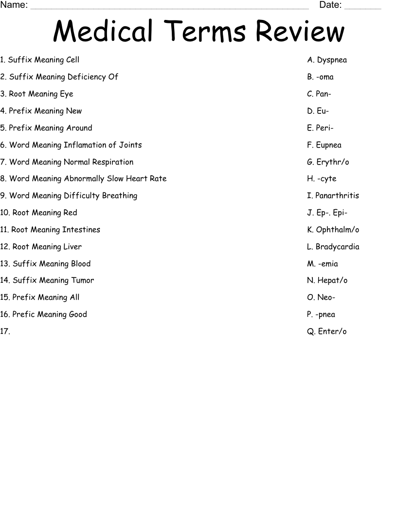Medical Terms Review Worksheet - Wordmint throughout Free Printable Medical Terminology Worksheets