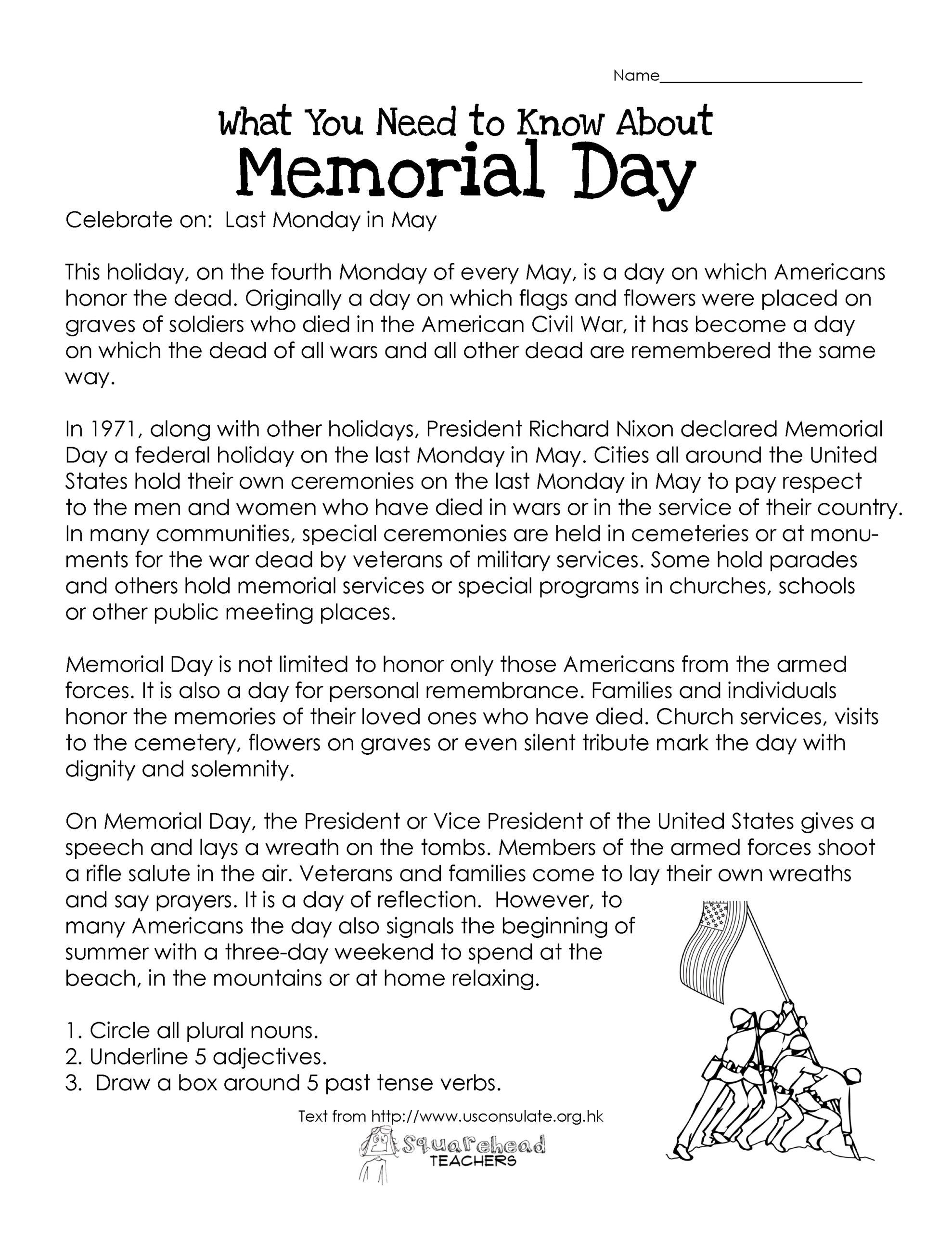 Memorial Day (Free Worksheet) | Squarehead Teachers inside Free Printable Memorial Day Worksheets