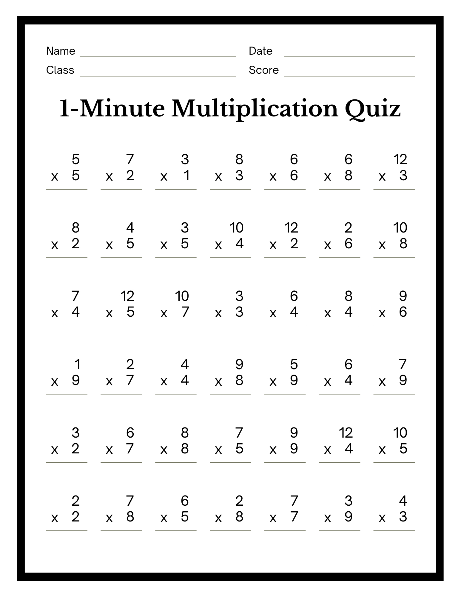 Minute Multiplication Worksheet | Education World regarding Free Printable Minute Math Worksheets