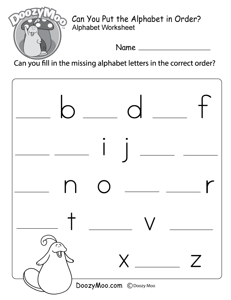 Missing Letter Worksheets (Free Printables) - Doozy Moo intended for Free Printable Abc Worksheets