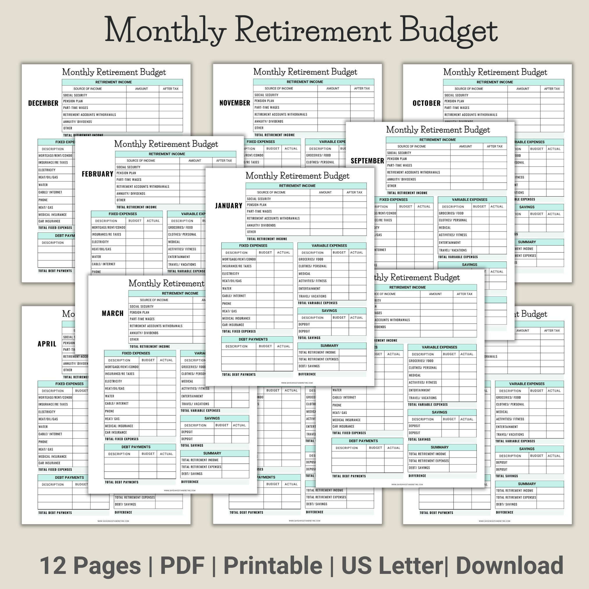 Monthly Retirement Budget, Retirement Budget, Retirement Planning pertaining to Free Printable Retirement Budget Worksheets