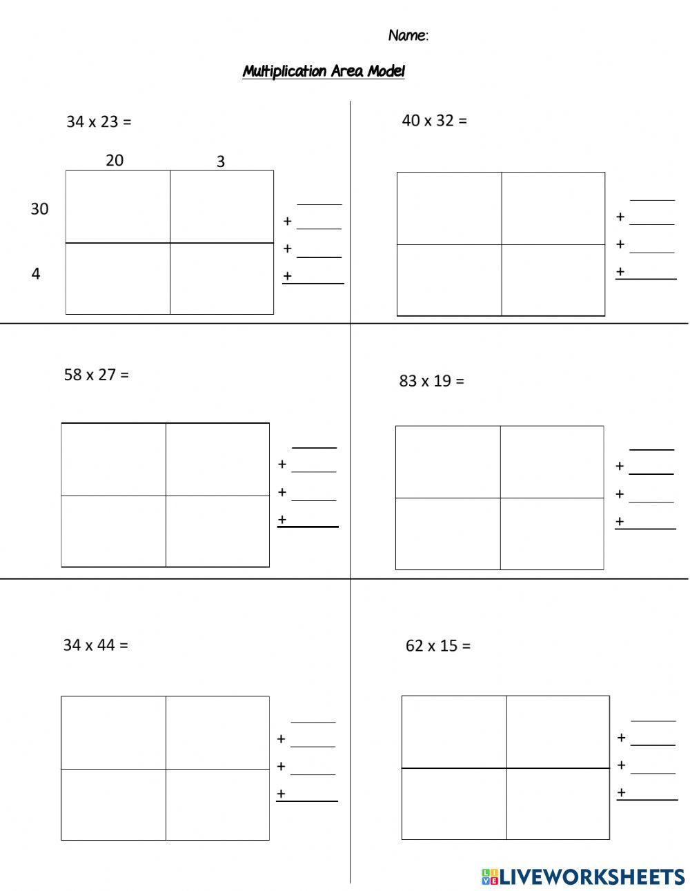 Multiplication Area Model Worksheet | Live Worksheets - Worksheets pertaining to Free Printable Area Model Multiplication Worksheets