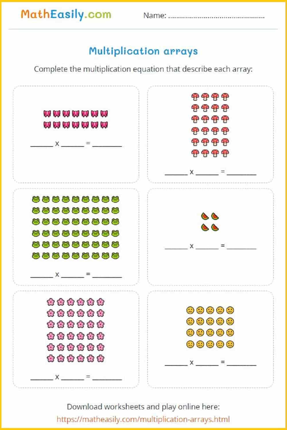 Multiplication Arrays Games Online + Worksheets inside Free Printable Array Worksheets
