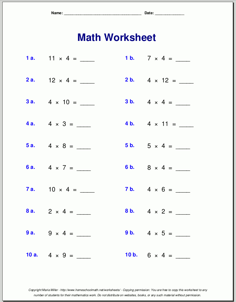 Multiplication Worksheets For Grade 3 for Free Printable Multiplication Worksheets