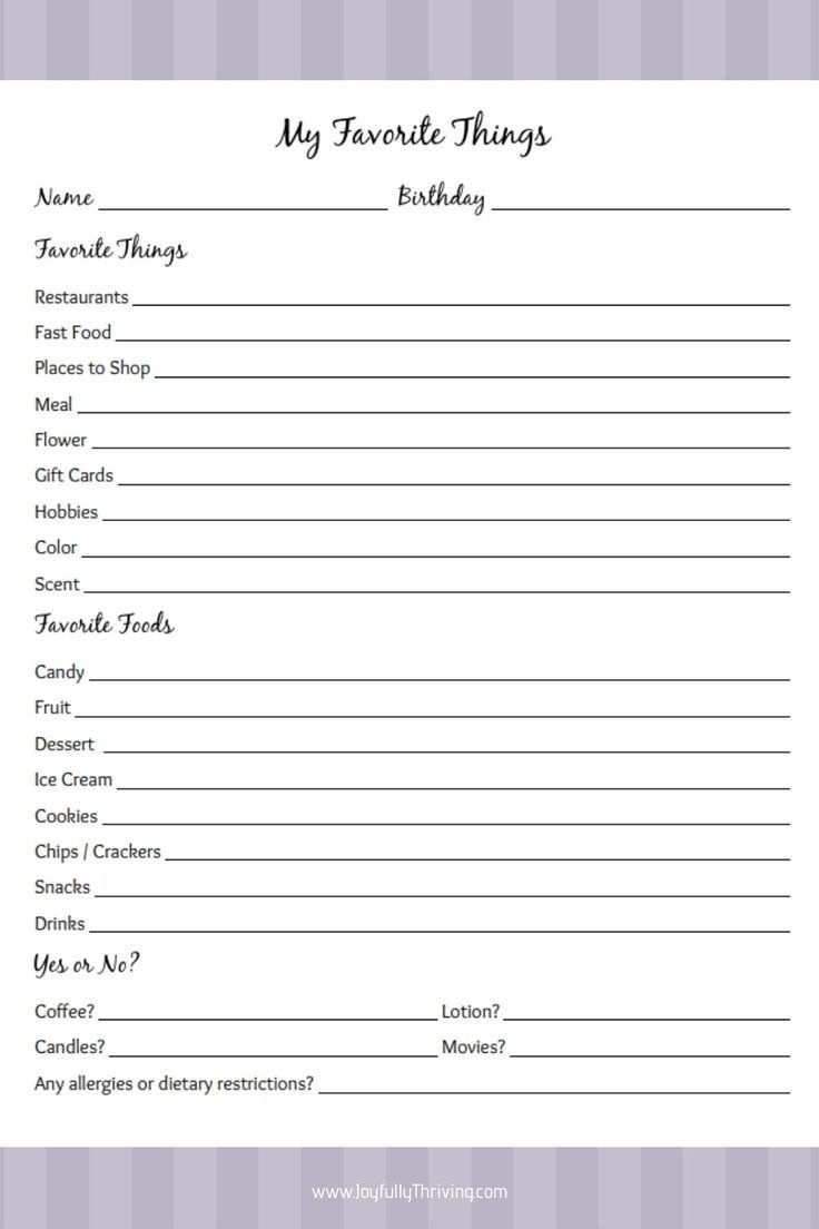 My Favorite Things within Free Printable My Favorite Things Worksheets