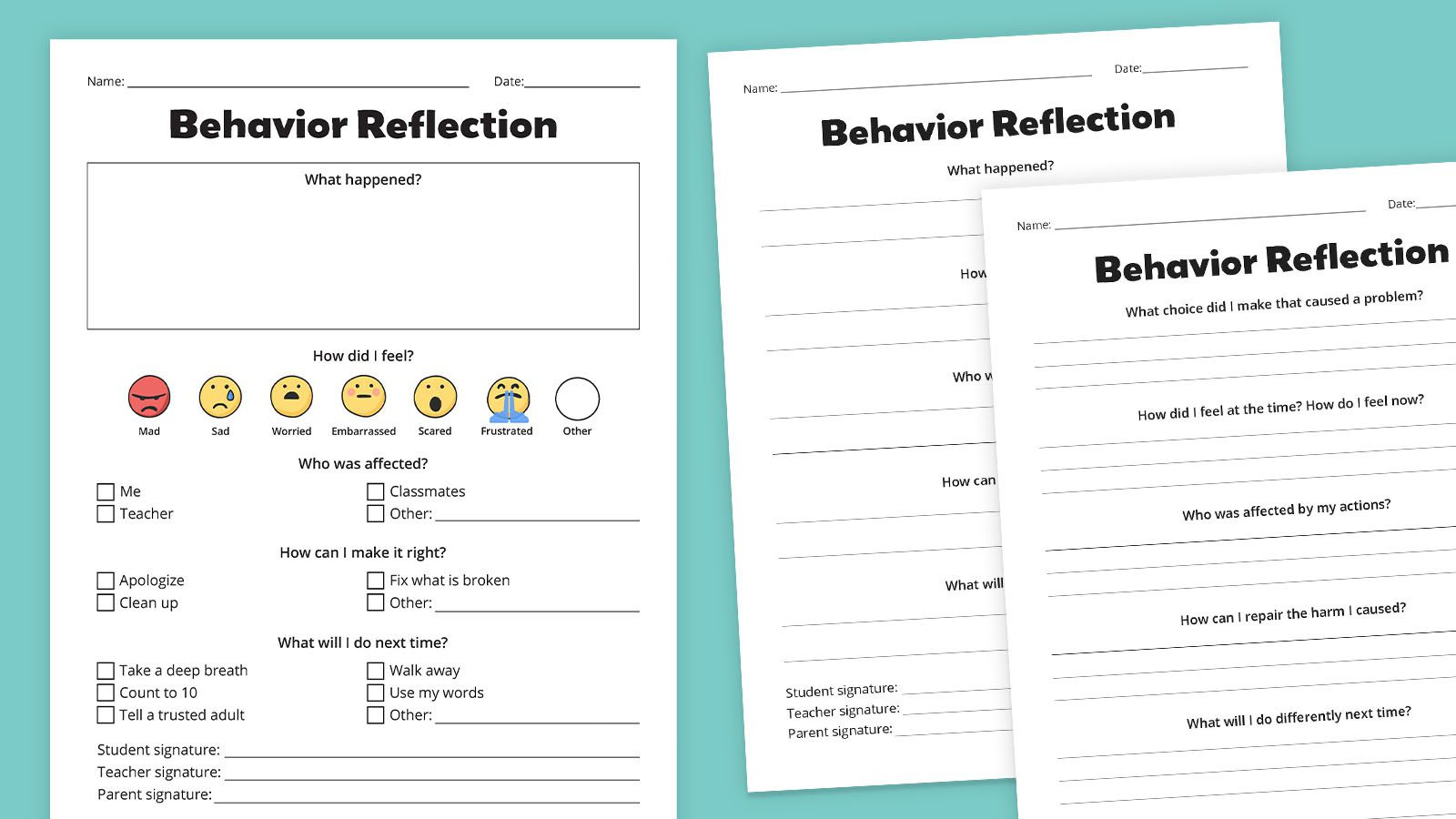 Need Behavior Reflection Sheets? Grab Our Free Bundle inside Free Printable Behavior Worksheets