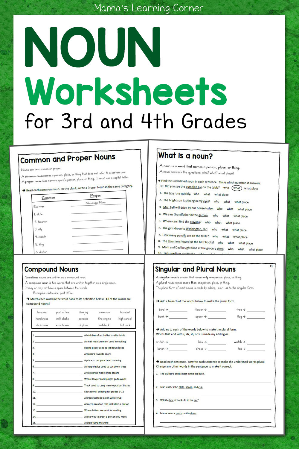 Noun Worksheets For 3Rd And 4Th Grades - Mamas Learning Corner within Free Printable Noun Worksheets