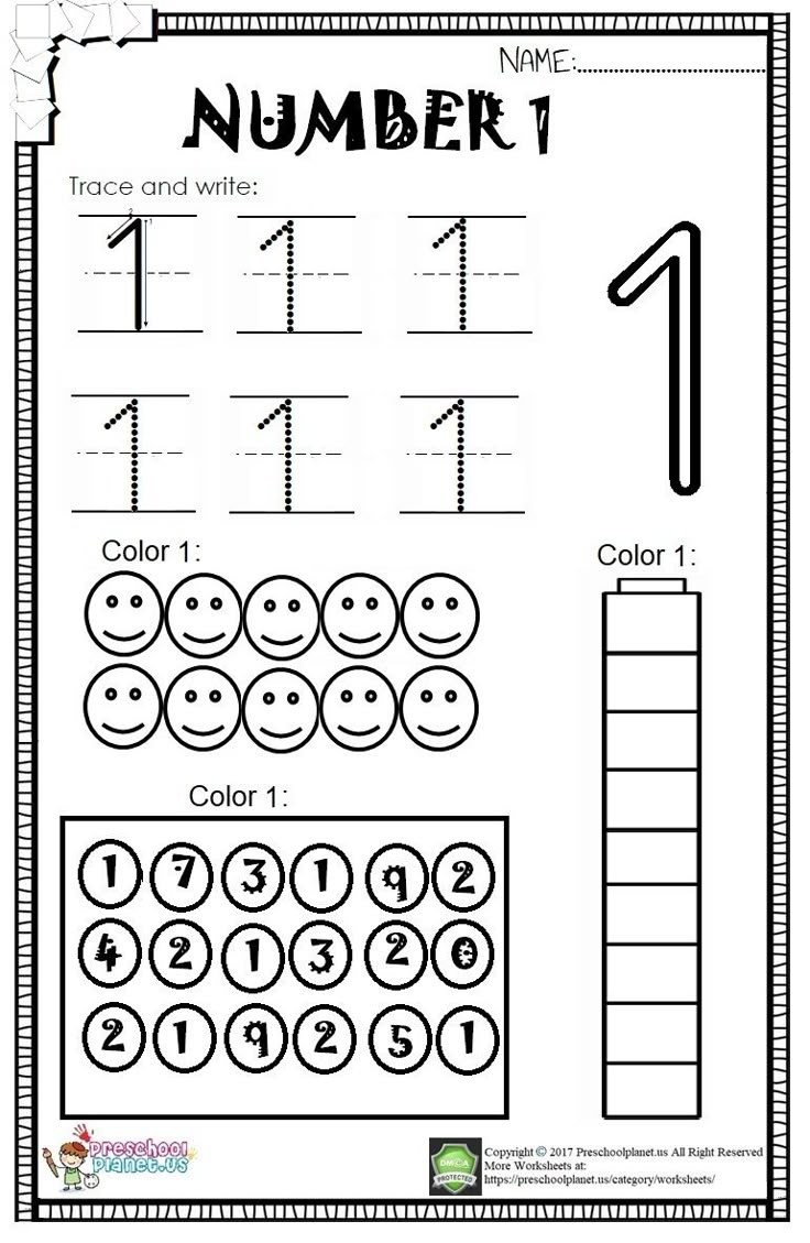 Number 1 Worksheet For Kids for Free Printable Number 1 Worksheets For Preschool