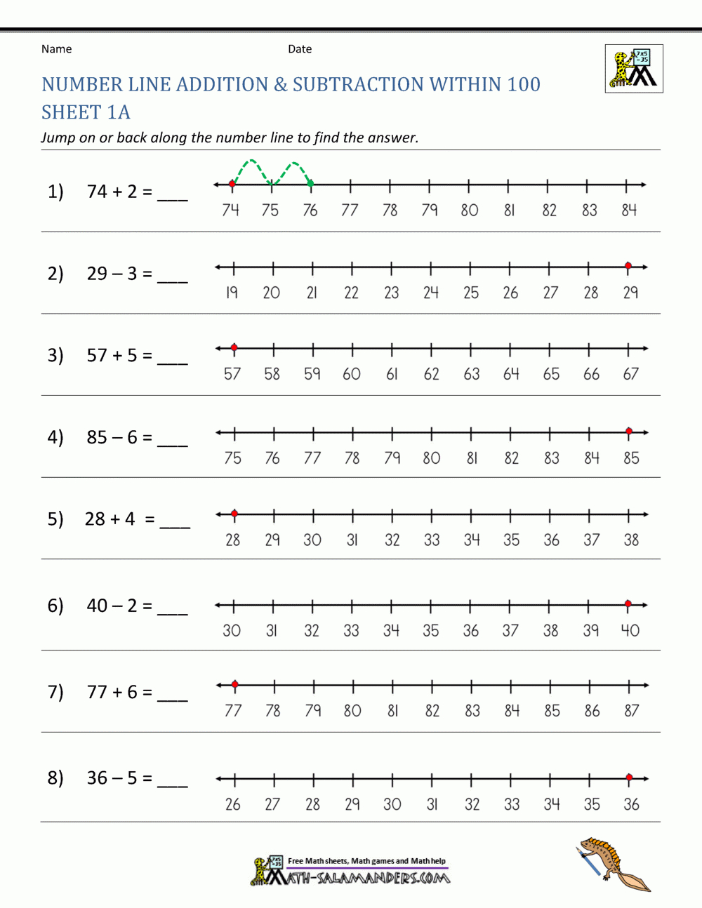 Number Line Addition And Subtraction Worksheets for Free Printable Number Line Addition Worksheets