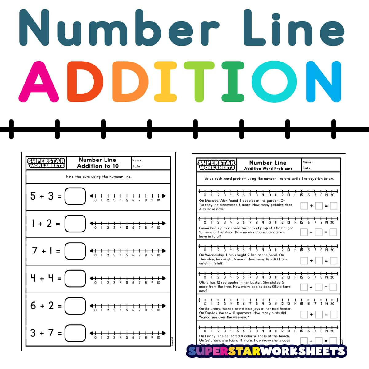 Number Line Addition - Superstar Worksheets for Free Printable Number Line Addition Worksheets