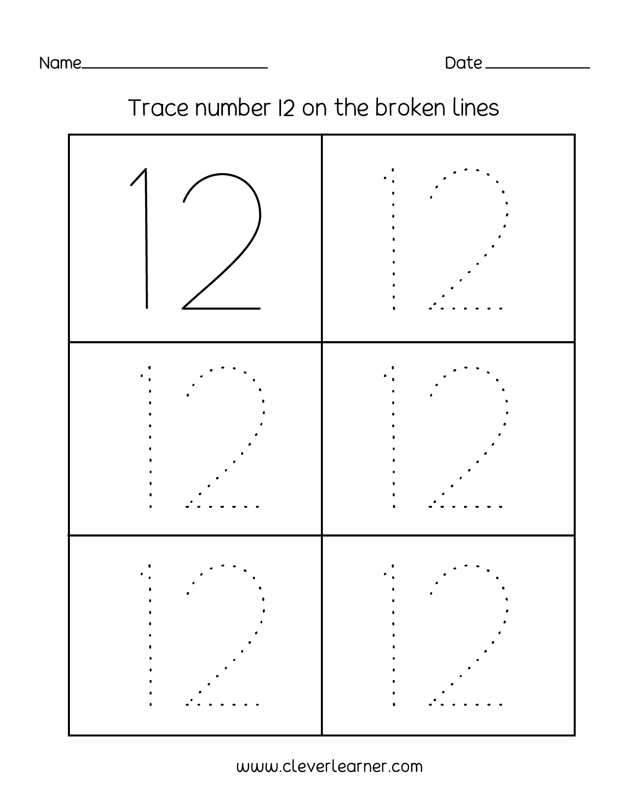 Number Twelve Writing, Counting And Identification Printable with Free Printable Worksheets For K 12