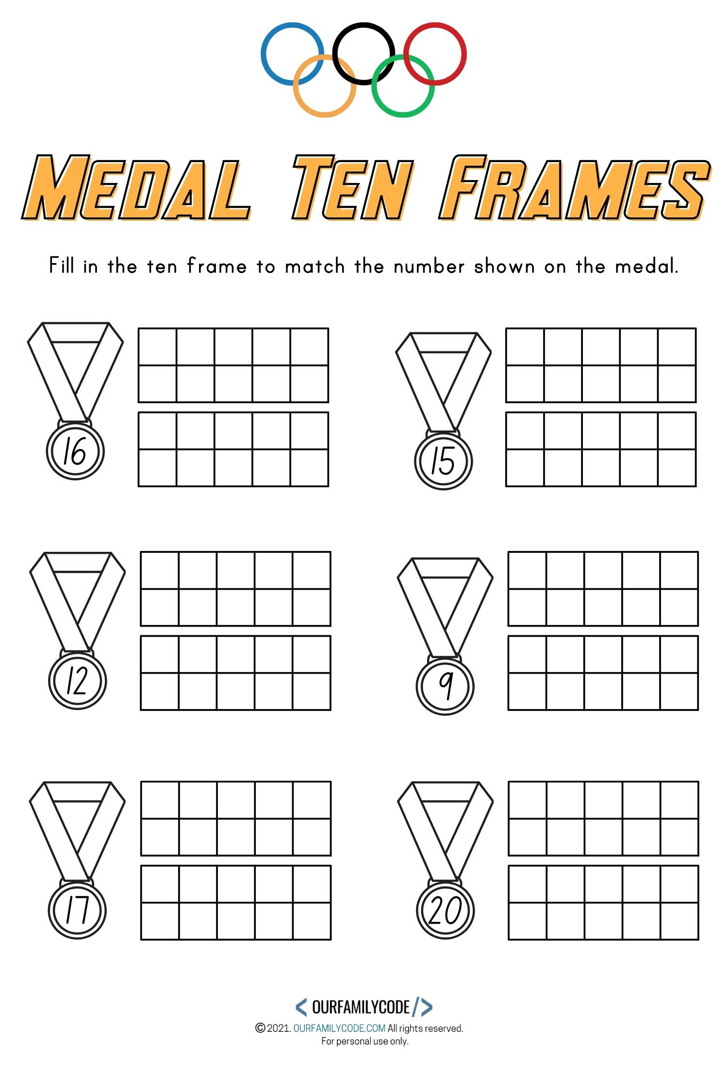 Olympic Medal Ten Frames Worksheets For Kids - Our Family Code intended for Free Printable Preschool Olympics Worksheets