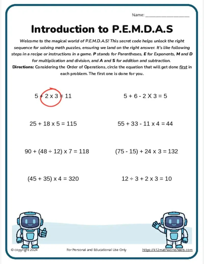 Order Of Operations Worksheets (Pemdas) regarding Free Printable Pemdas Worksheets