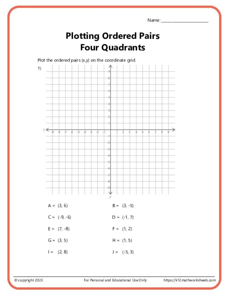 Ordered Pairs On A Coordinate Plane with regard to Free Printable Graphing Ordered Pairs Worksheets