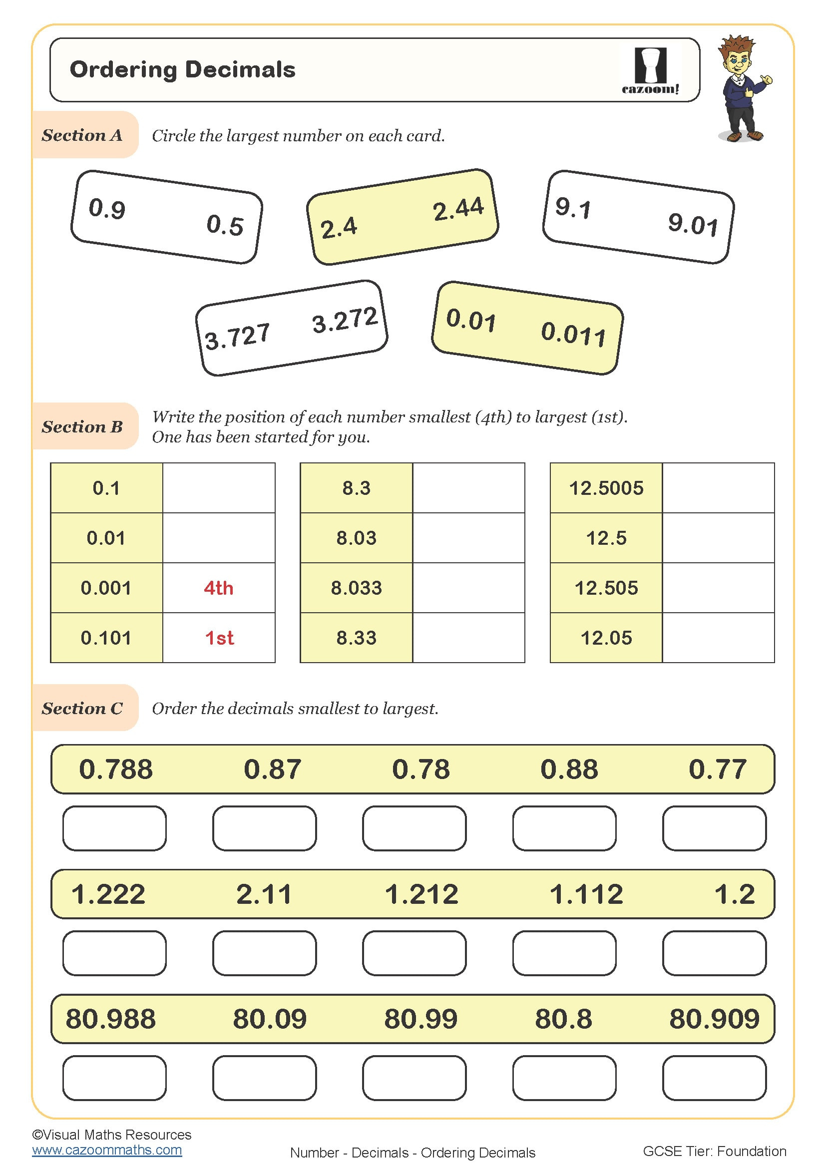 Ordering Decimals Worksheet | Printable Pdf Ordering Decimals intended for Free Printable Decimal Worksheets