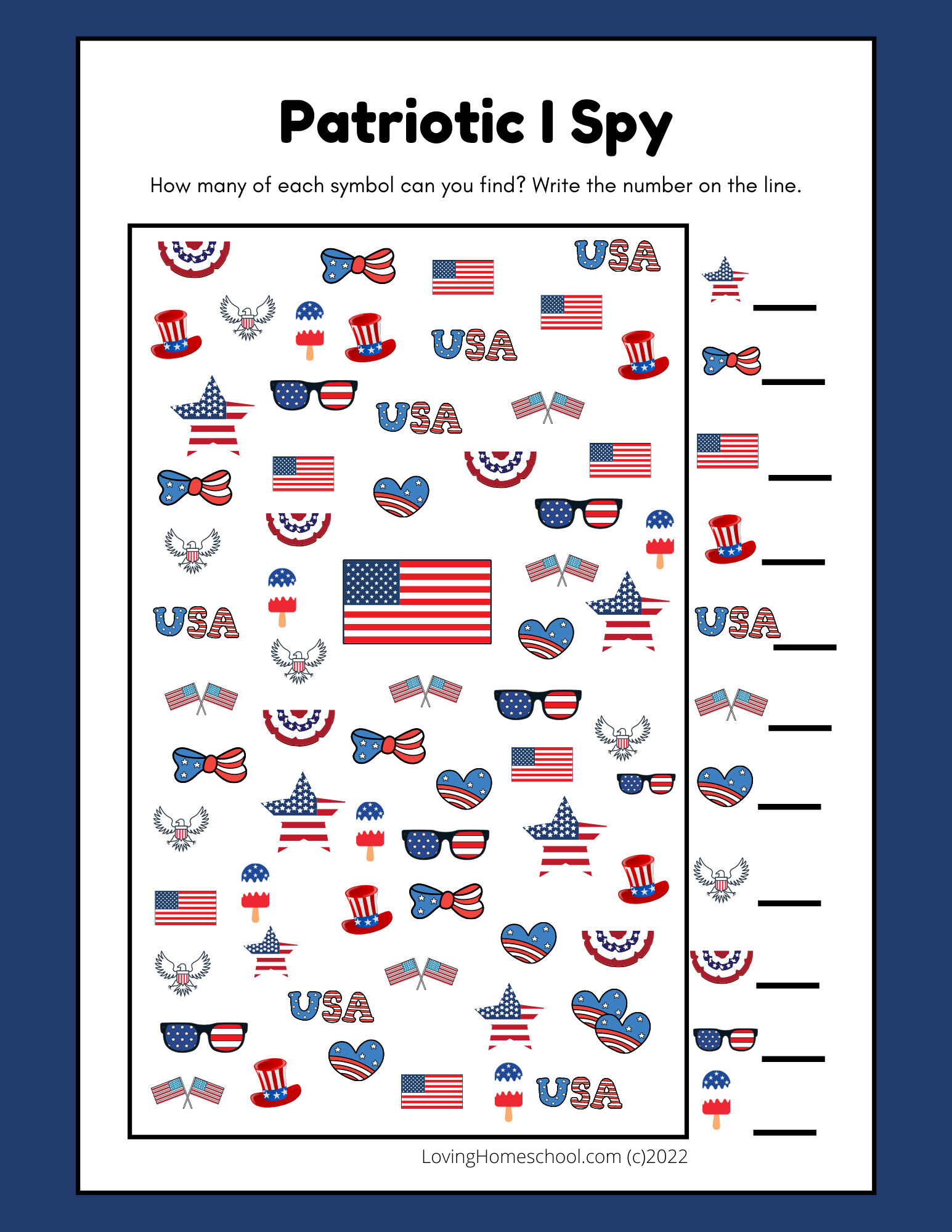 Patriotic I Spy Printables - Lovinghomeschool with regard to Free Printable Patriot Day Worksheets