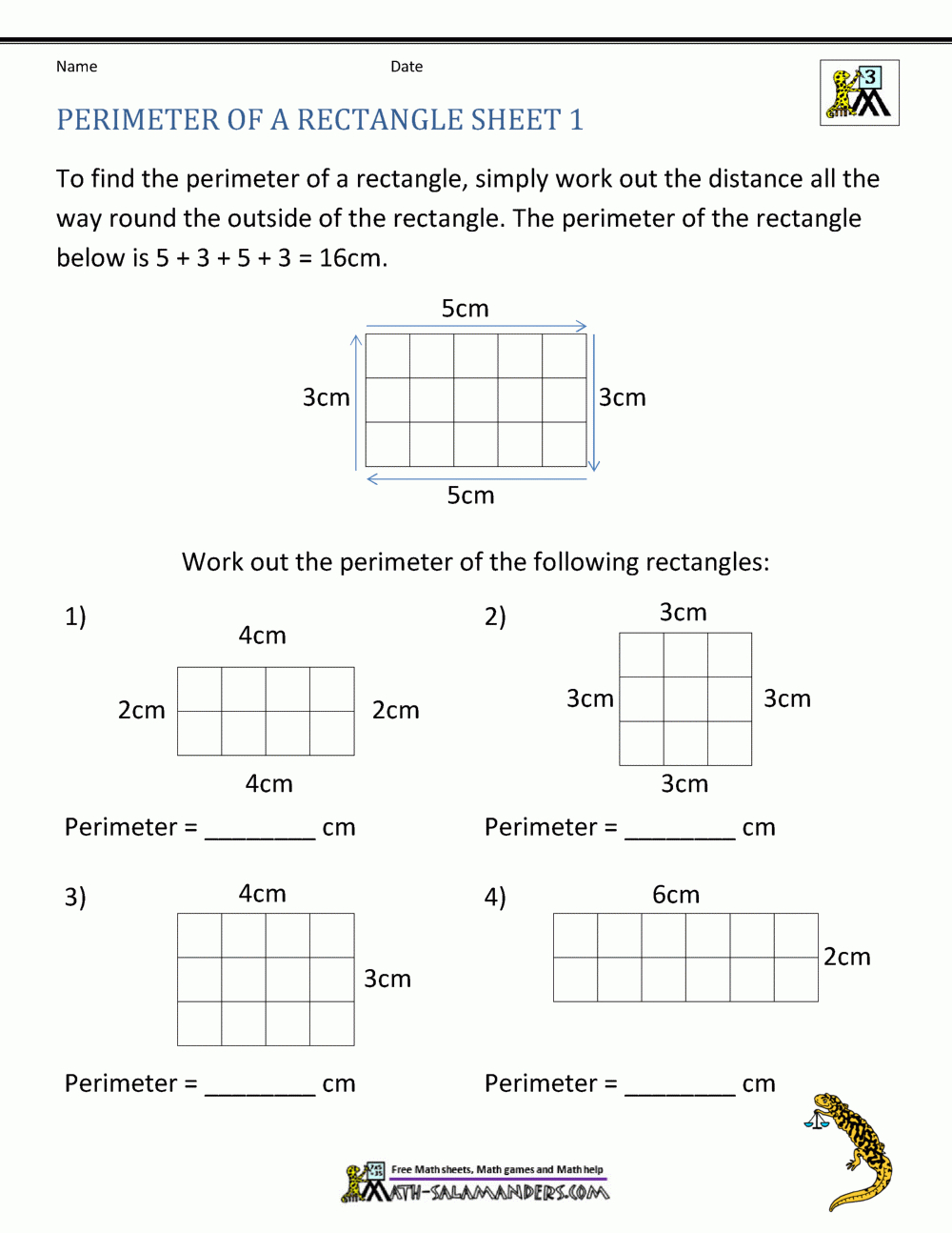 Perimeter Of A Rectangle pertaining to Free Printable Perimeter Worksheets