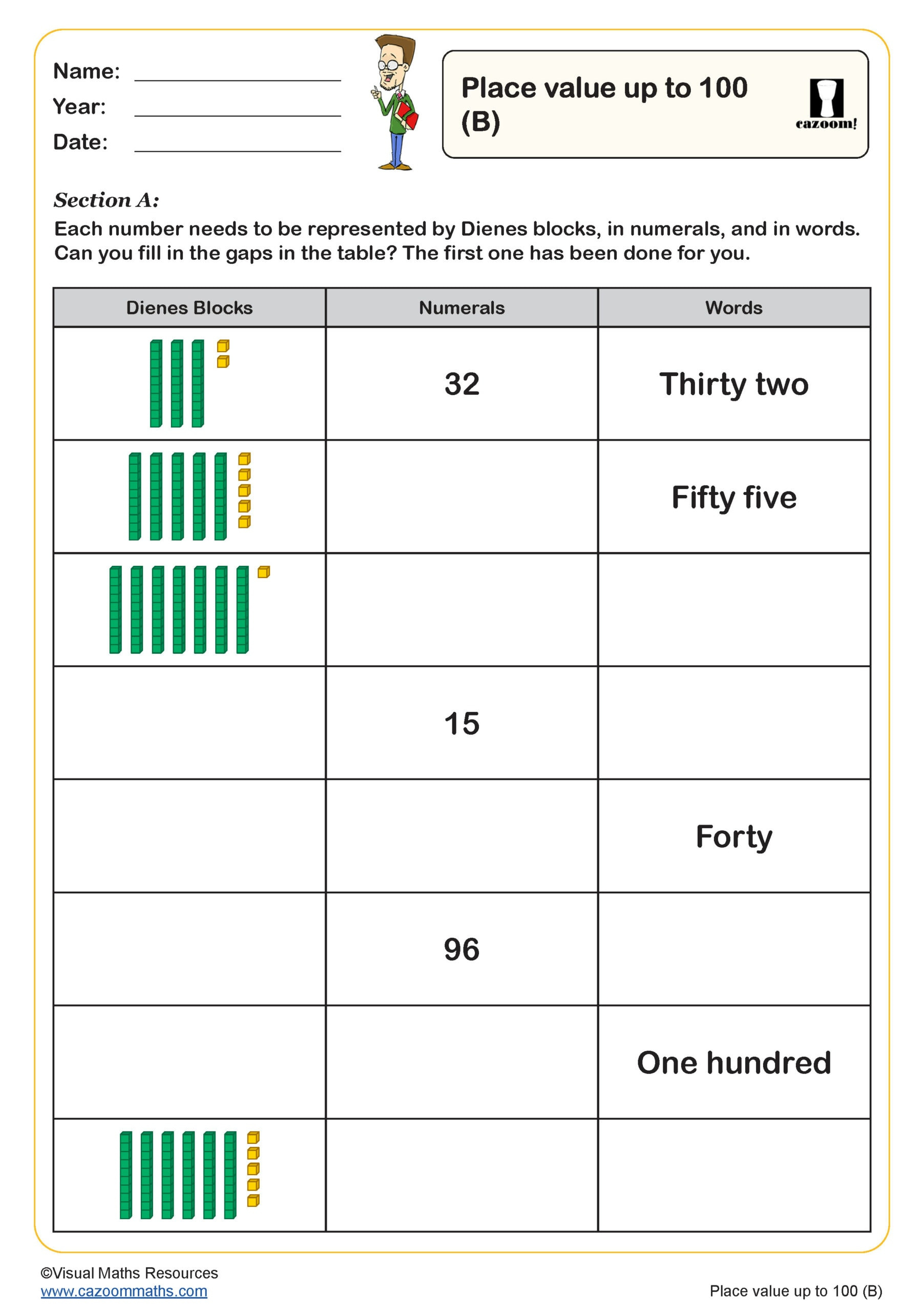 Place Value Up To 100 (B) Worksheet | Key Stage 1 Pdf Number regarding Free Printable Place Value Worksheets