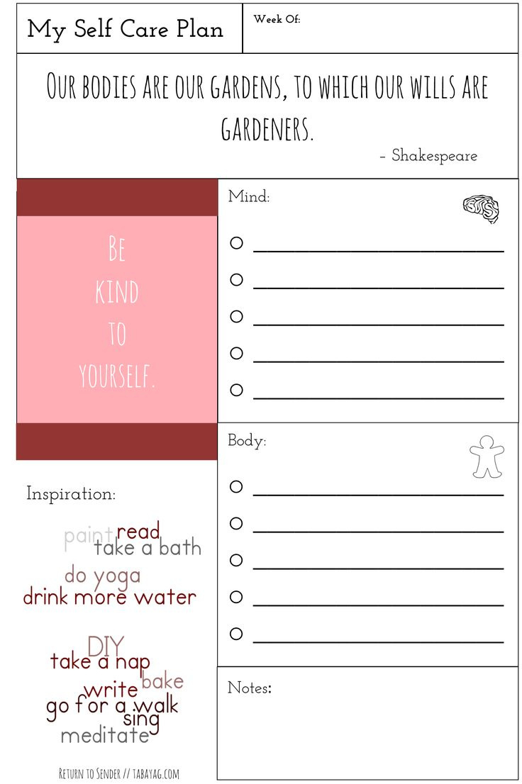 Plan It! Health Section: Part I - Self Care With Free Printable regarding Free Printable Self Care Worksheets