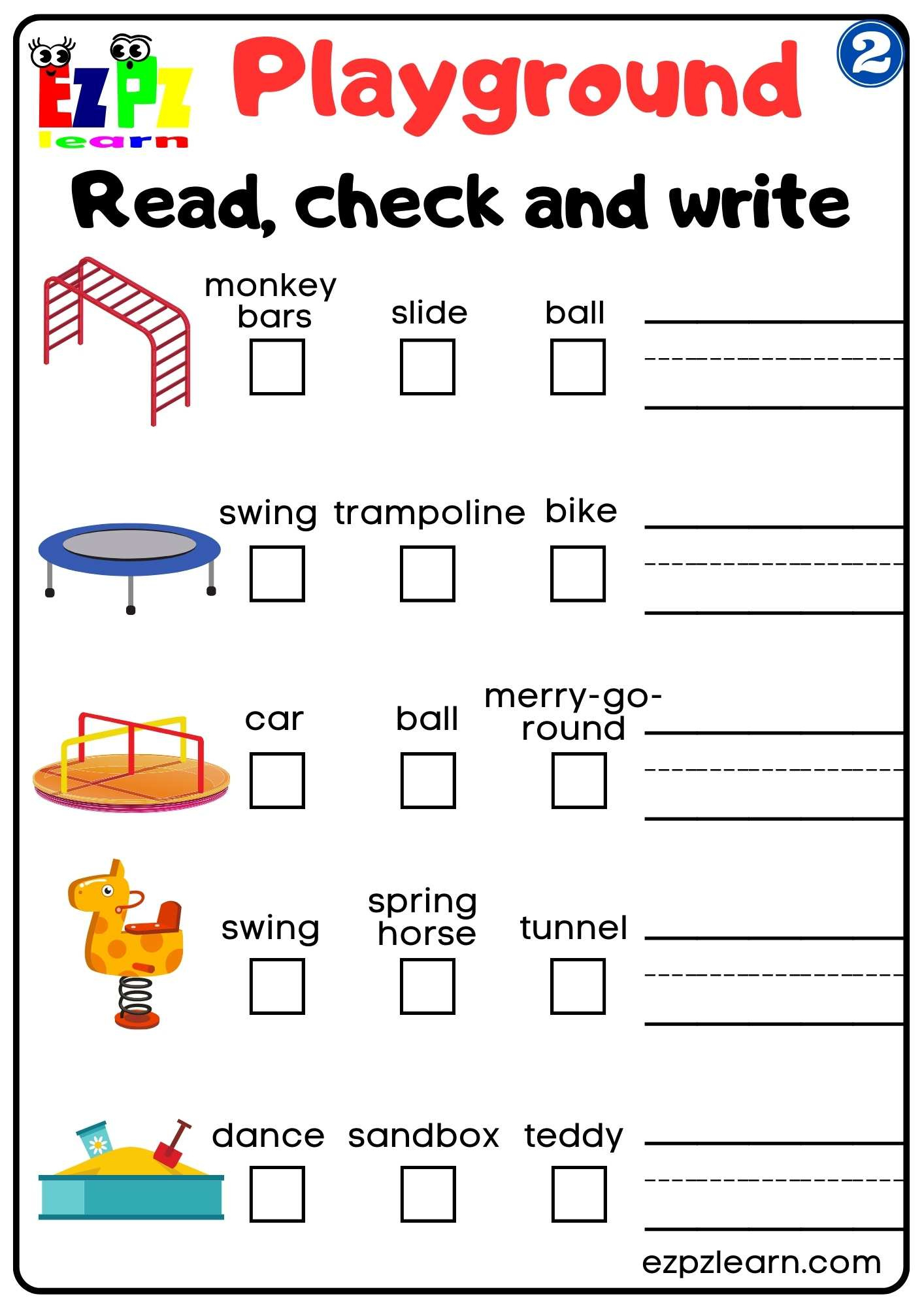 Playground Vocabulary 2 Read Check And Write Worksheet For with regard to Free Printable Vocabulary Worksheets