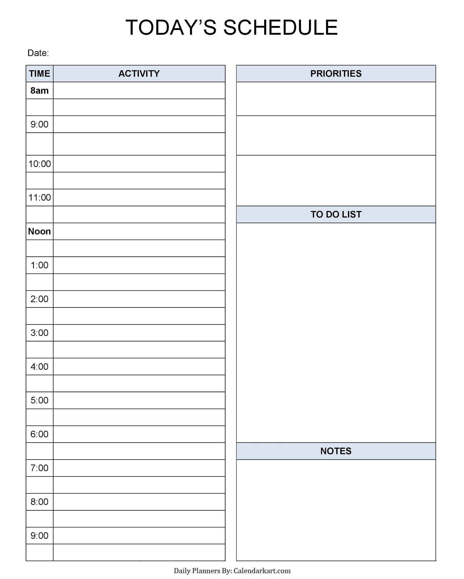 Printable Daily Planner Template | Calendarkart with regard to Free Printable Daily Calendar Worksheets