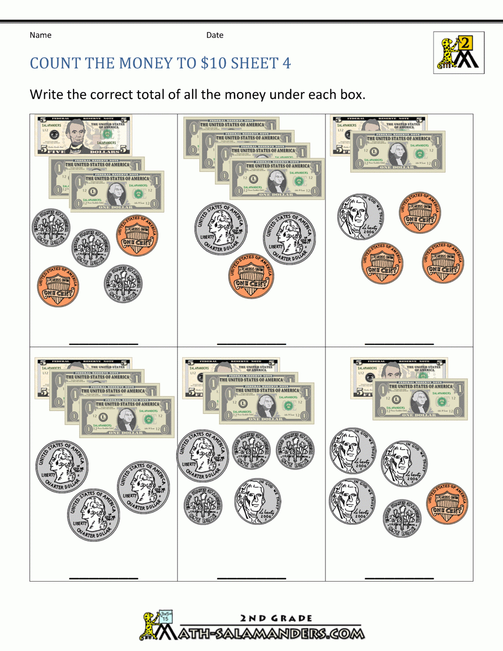 Printable Money Worksheets To $10 intended for Free Printable Money Counting Worksheets