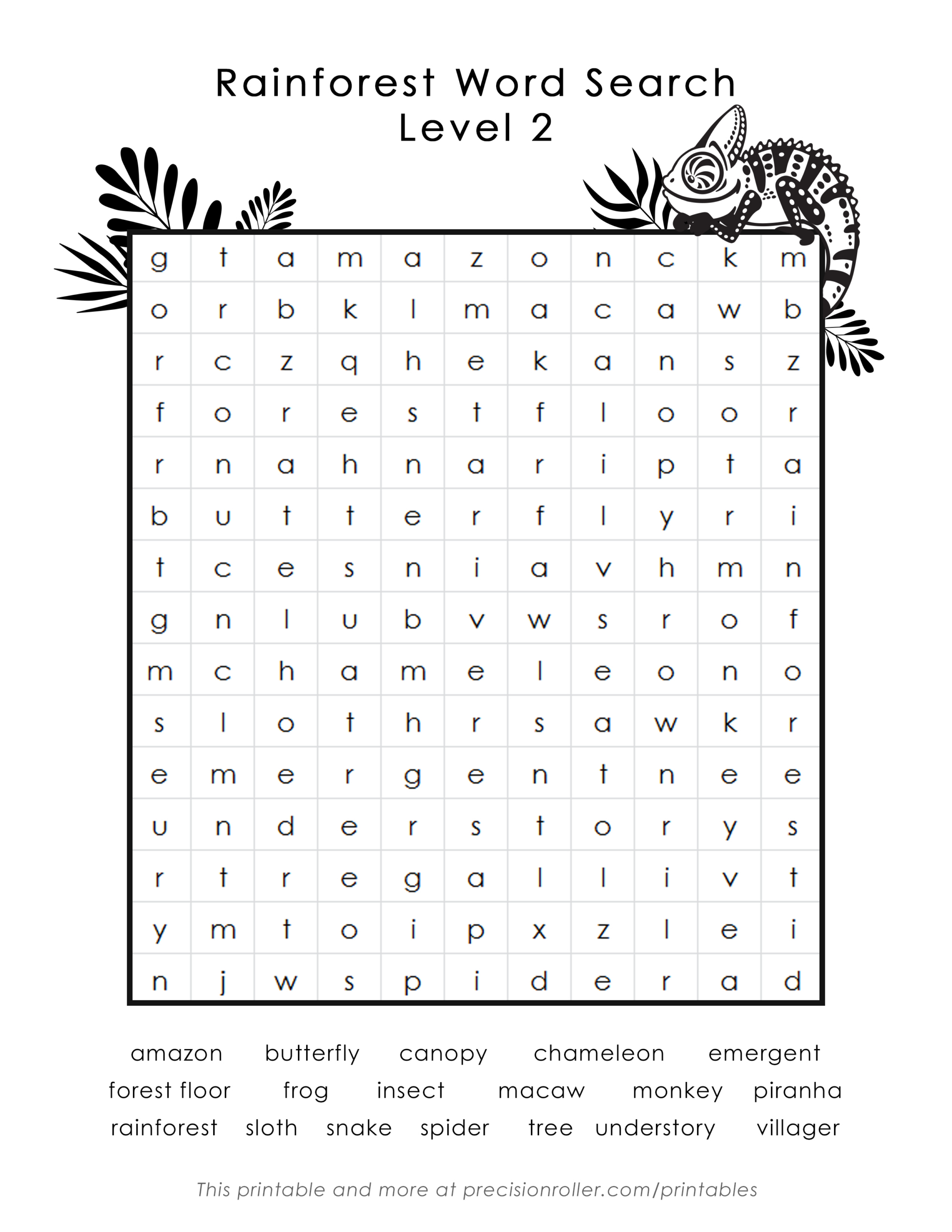 Rainforest-Themed Free Printable Word Search - Precision Printables inside Free Printable Rainforest Worksheets