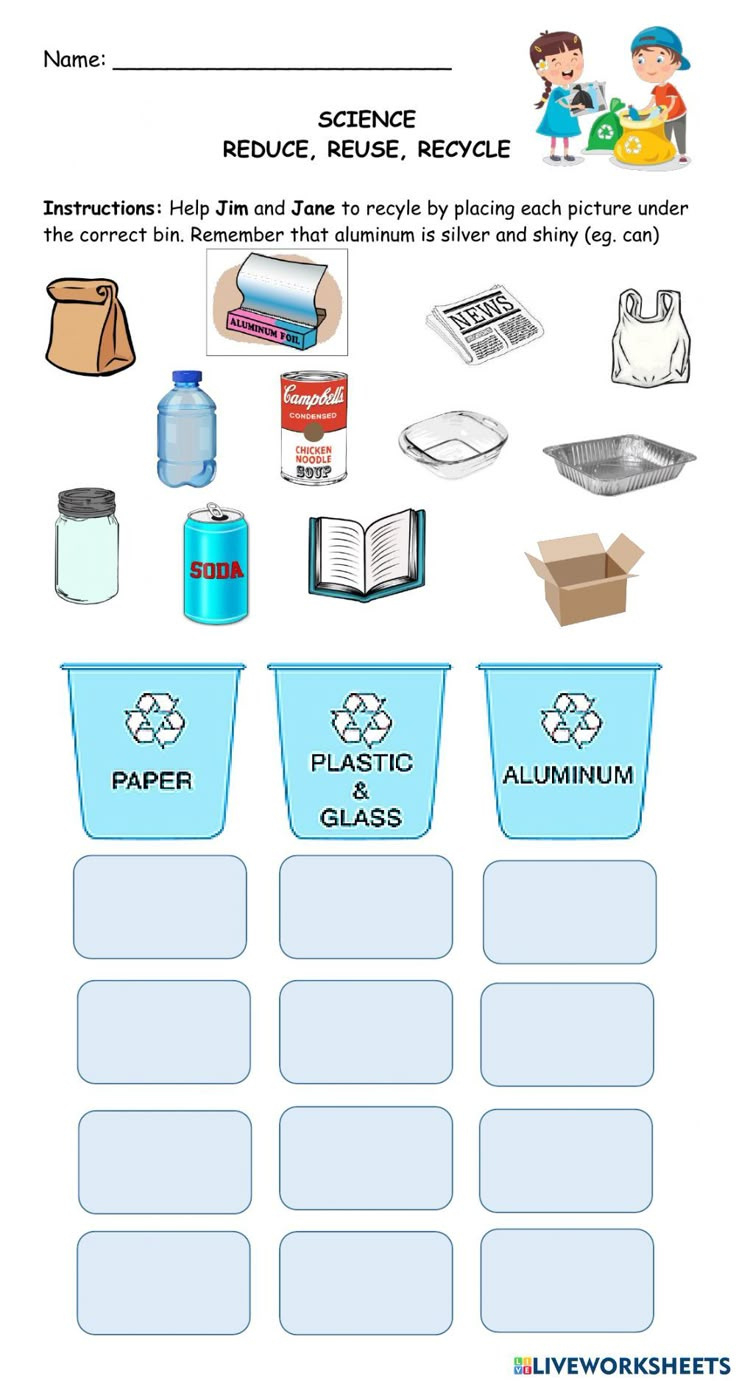 Reduce, Reuse, Recycle Exercise with regard to Free Printable Recycling Worksheets