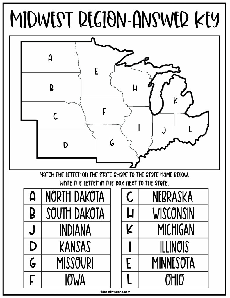 Regions Of The United States Worksheets - Kids Activity Zone in Free Printable Midwest States And Capitals Worksheets