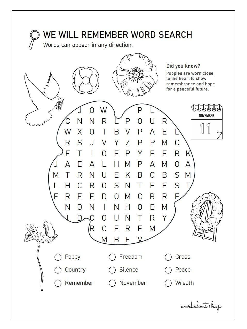 Remembrance/ Veterans Day – Worksheet Shop intended for Free Printable Veterans Day Worksheets