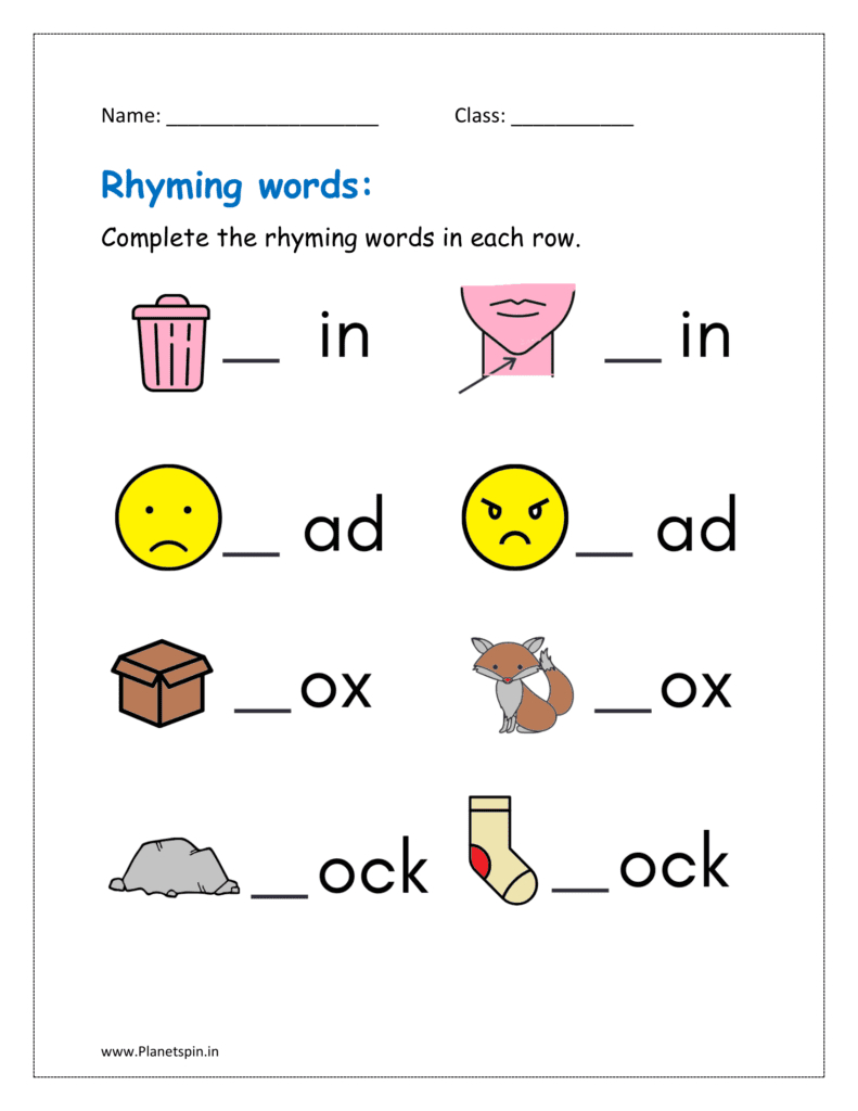 Rhyming Words Worksheets Pdf For Kindergarten | Planetspin.in regarding Free Printable Rhyming Worksheets