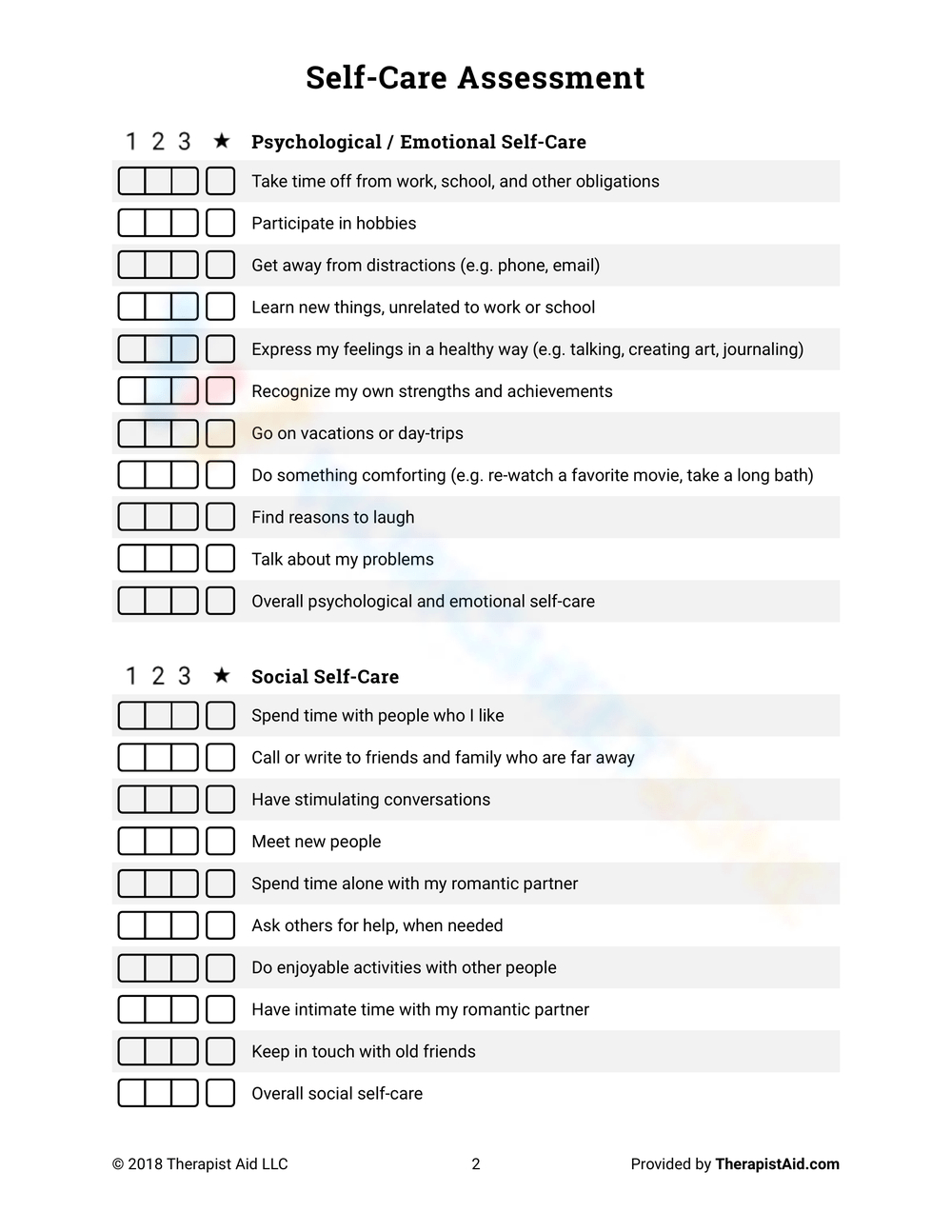 Self Care Assessment Worksheets for Free Printable Self Care Assessment Worksheets