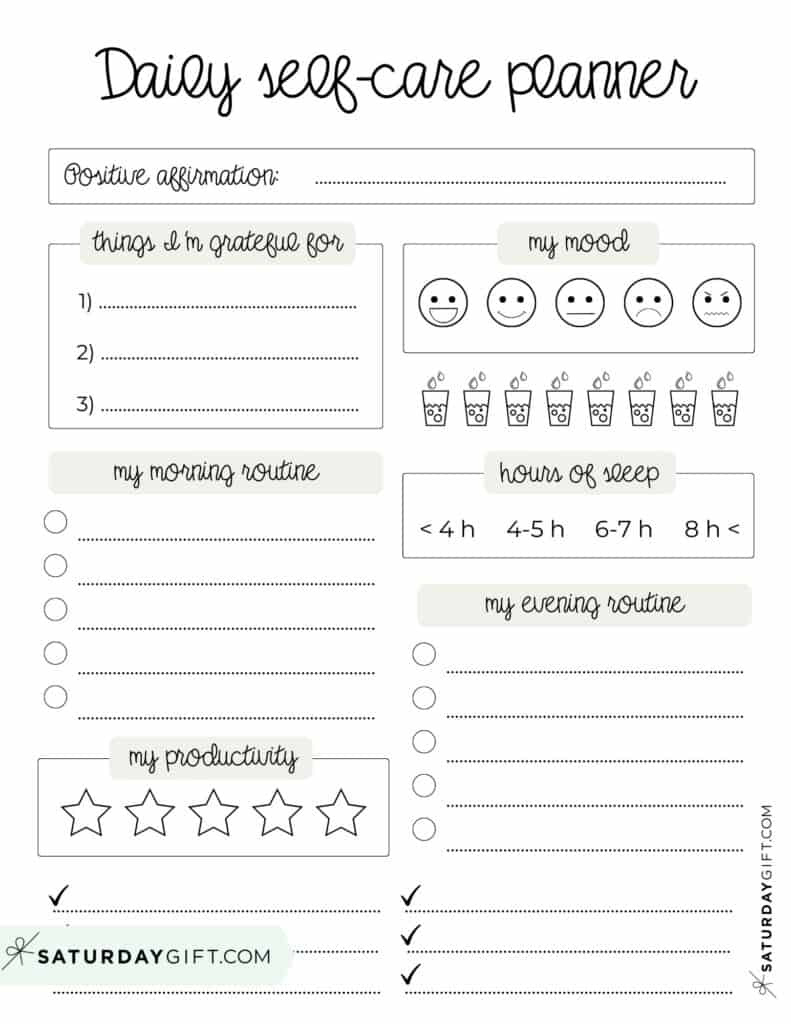 Self-Care Planner - 4 Cute (&amp;amp; Free!) Daily Self-Care Planners for Free Printable Self Care Worksheets