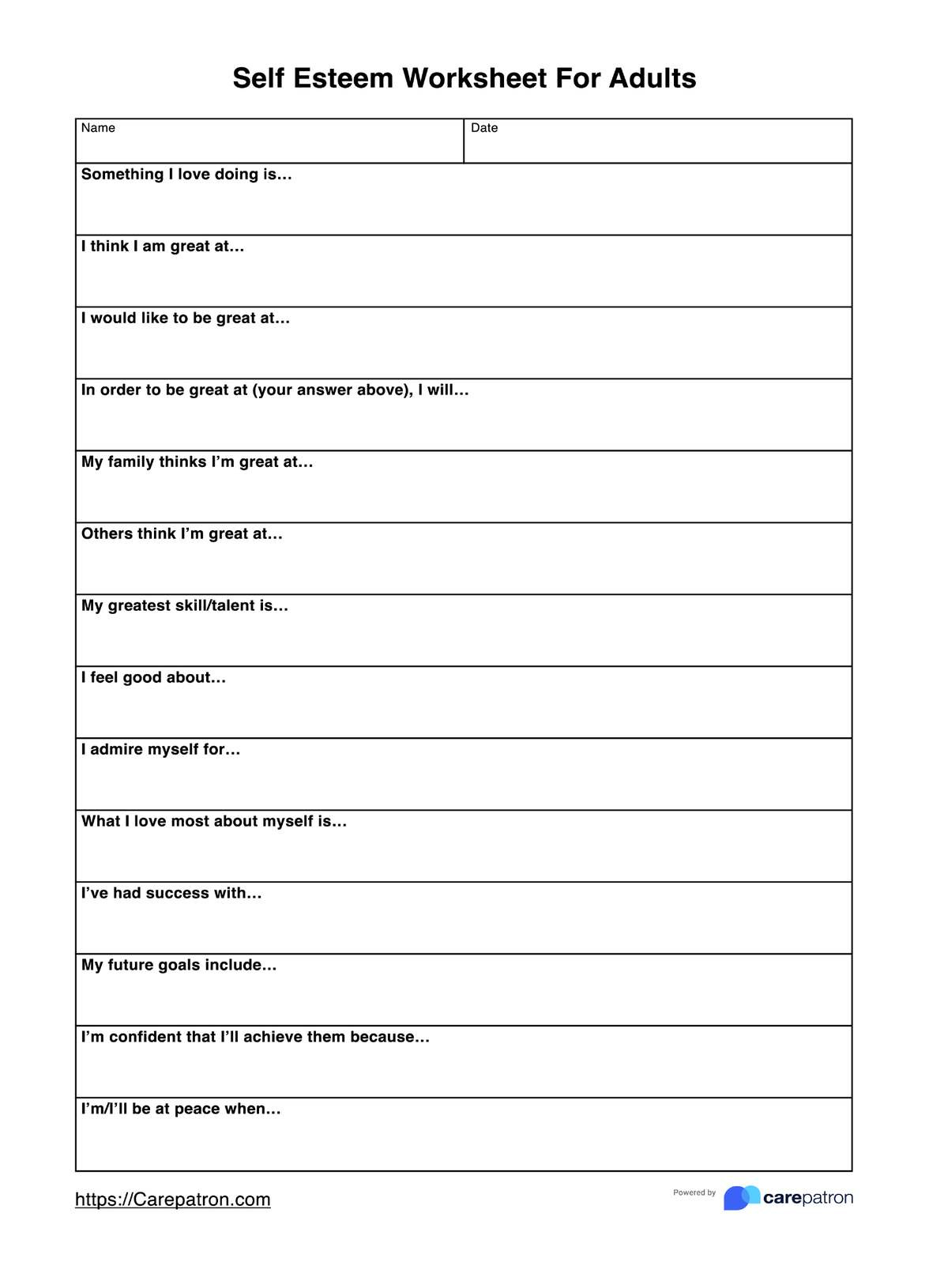 Self-Esteem Worksheet For Adults throughout Free Printable Self Esteem Worksheets