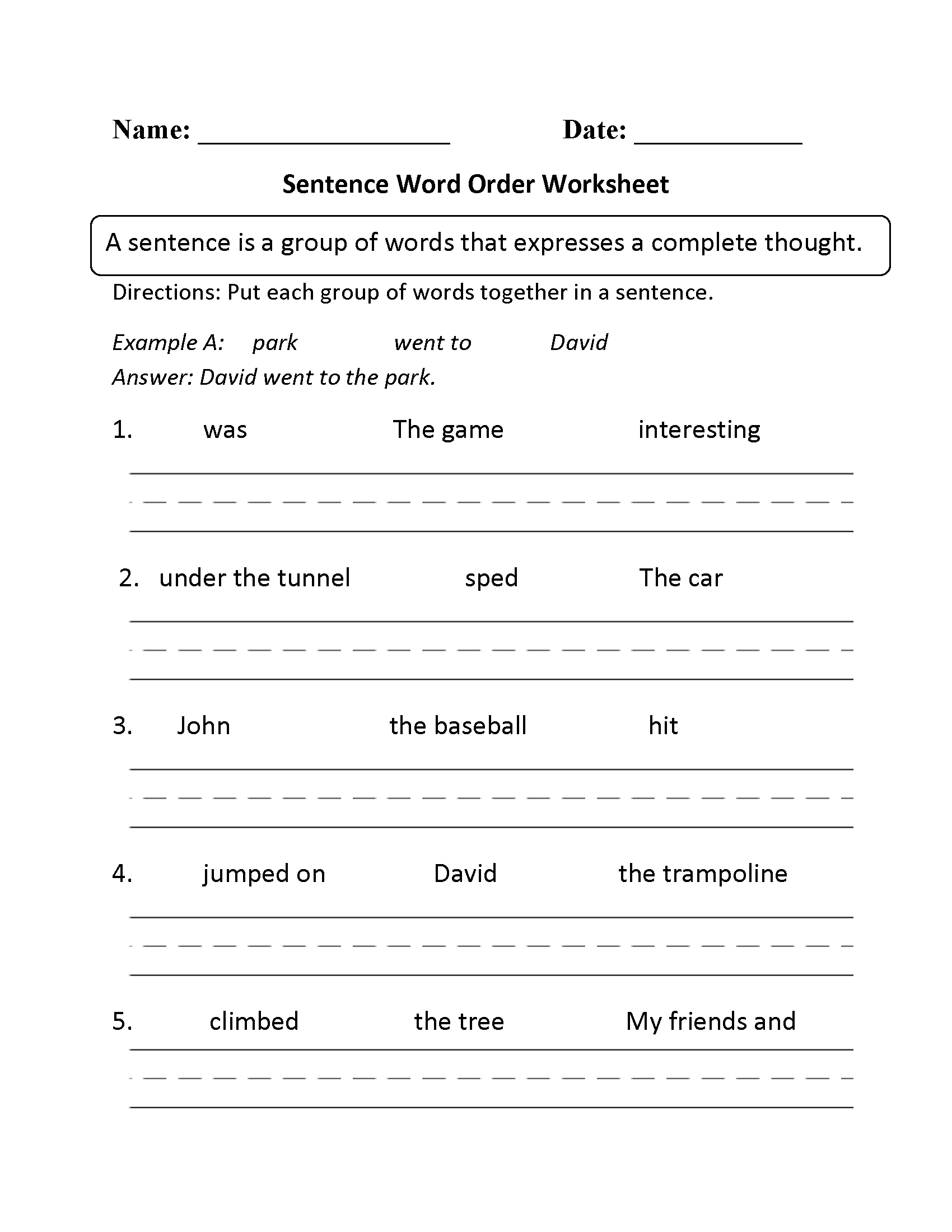 Sentence Structure Worksheets | Sentence Building Worksheets with Free Printable Sentence Building Worksheets