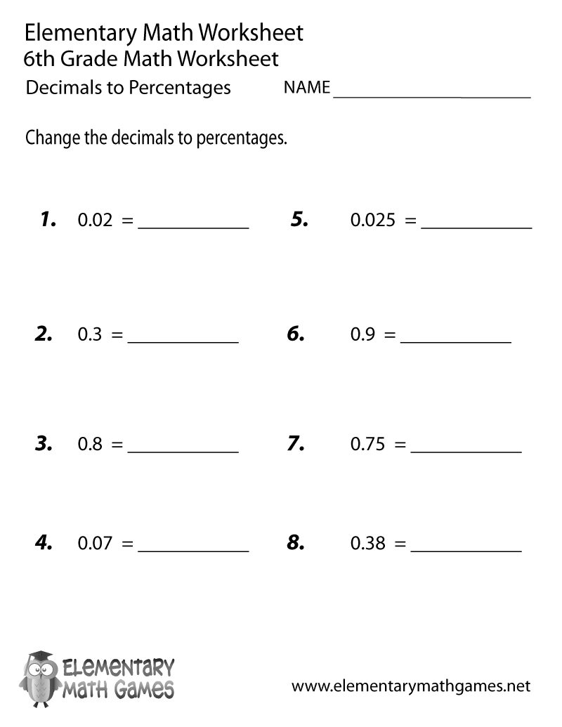 Sixth Grade Decimals To Percentages Worksheet for Free Printable Worksheets For 6th Graders