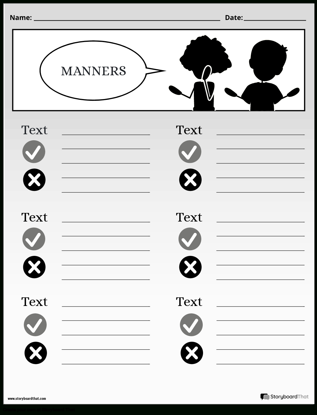 Storyboard That: Free Manners Worksheet Templates regarding Free Printable Good Manners Worksheets