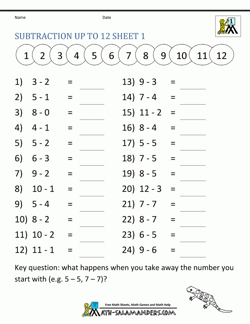 Subtraction Facts Worksheets 1St Grade intended for Free Printable Math Worksheets For 1St Grade