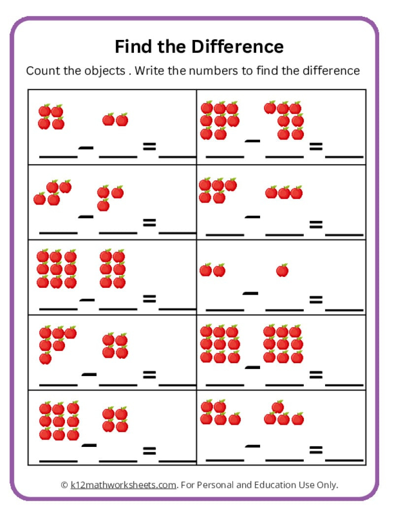 Free Printable Subtraction Worksheets For Kindergarten Printable