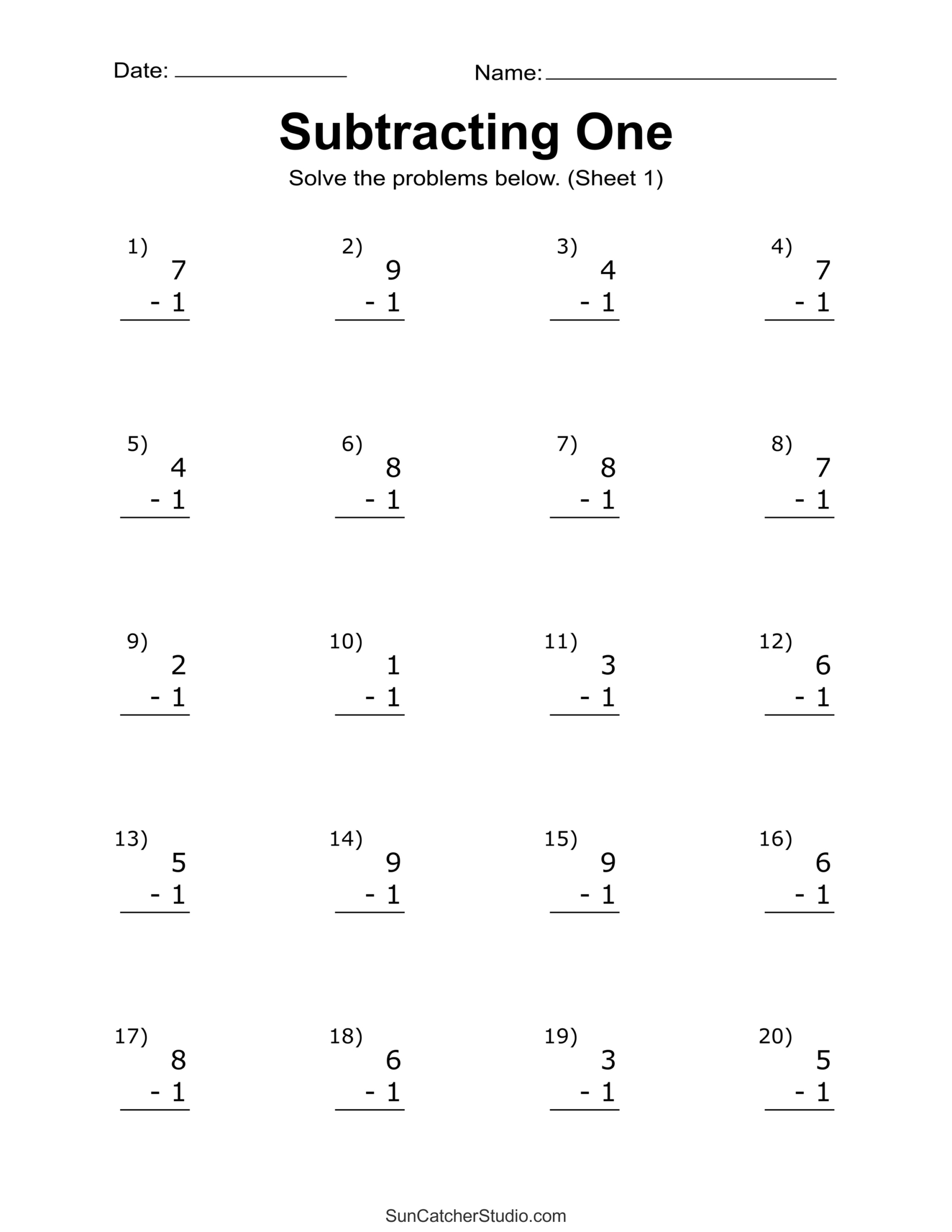 Subtraction Worksheets (Free Printable Math Drills) – Free with Free Printable First Grade Math Worksheets